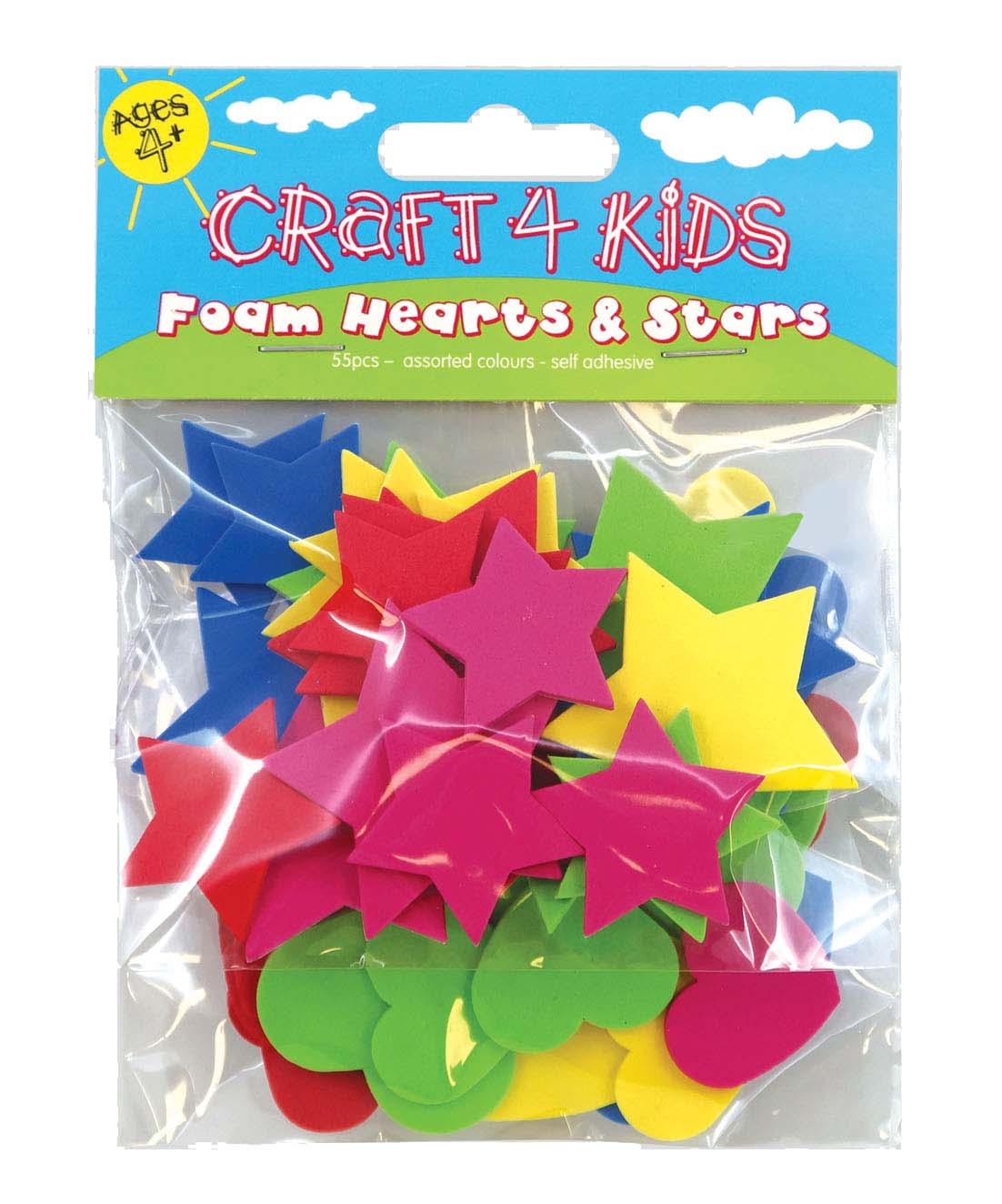 CRAFT 4 KIDS,Foam Hearts/Stars S/Adh 55`s H/pk [Splittable]