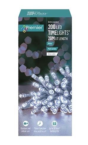 LIGHTS,LED Timer Light White 200`s Battery Operated