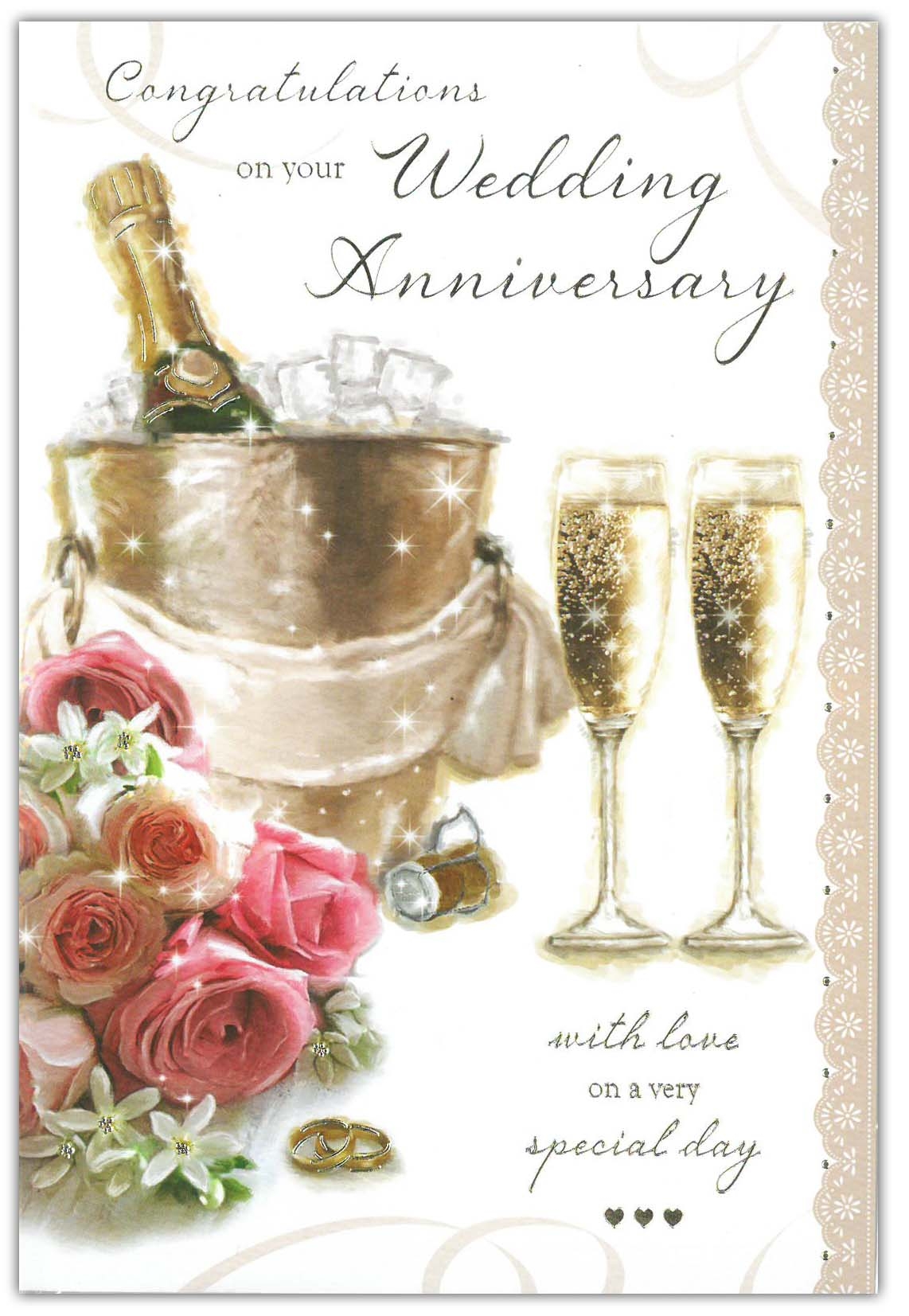 ANNIVERSARY CARDS,Your 6`s Roses & Bubbly (Was ú1.15)