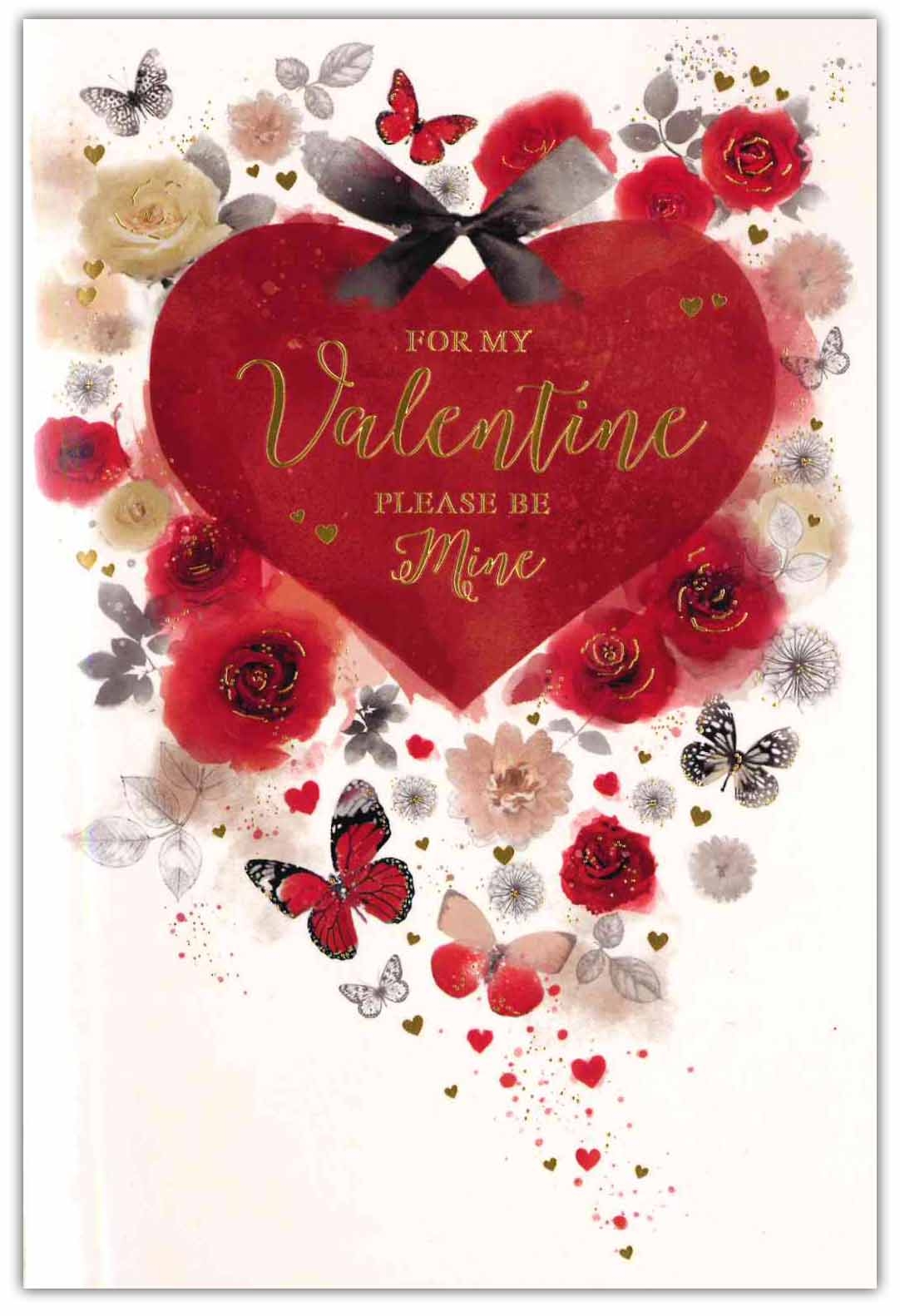 VALENTINE`S CARDS,Open 6`s Heart, Roses & Butterflies