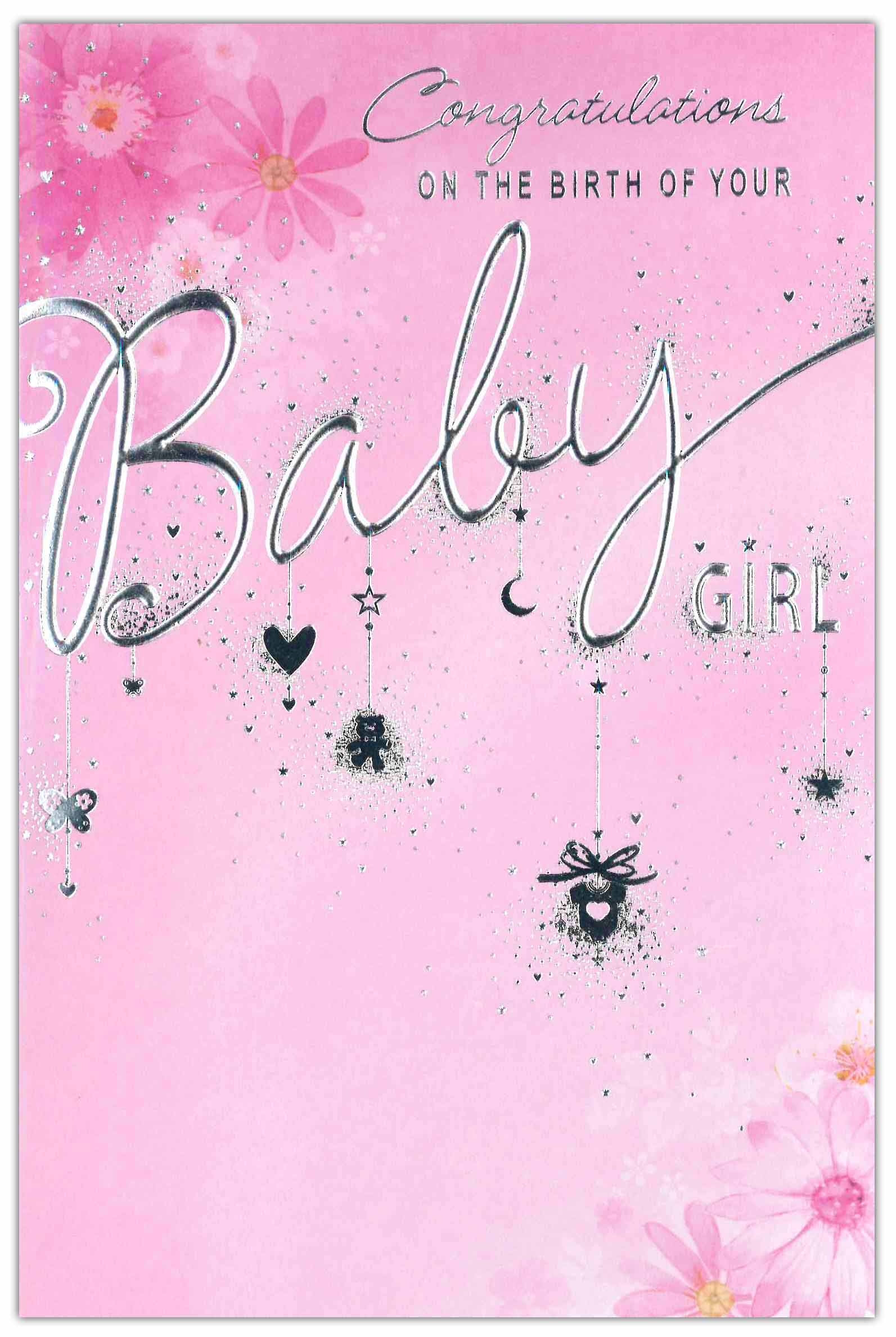 BABY GIRL CONGRATS. CARDS,6`s Pink Floral (Was 0.87)
