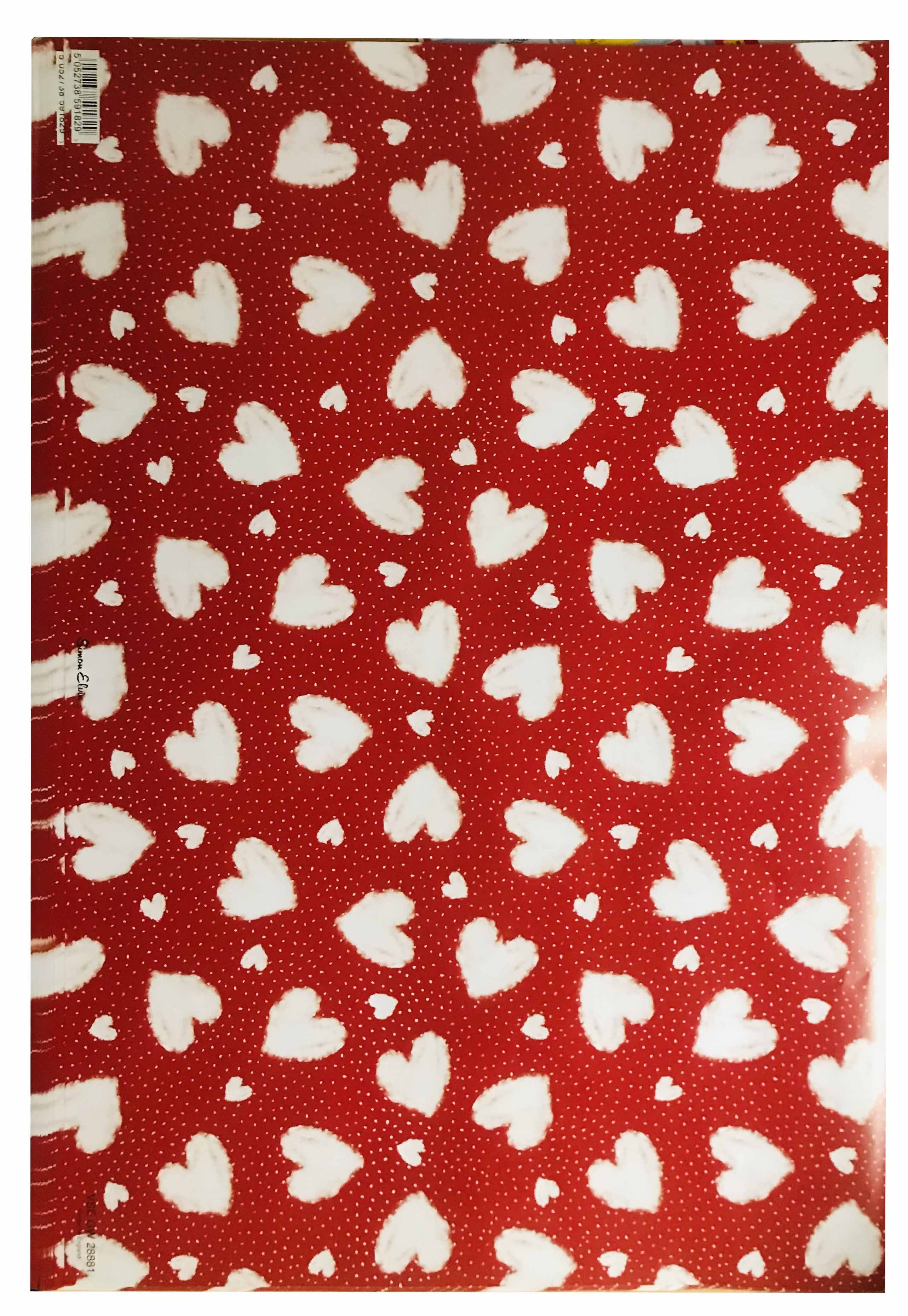 GIFT WRAP,White Hearts on Red Background [Packs Only]