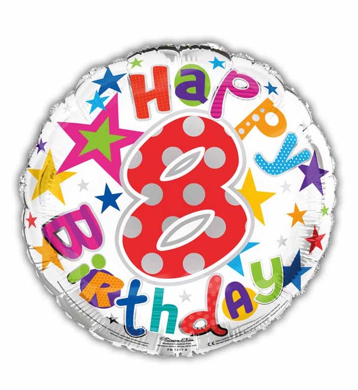 BALLOONS,Age 8 Unisex Helium Foil [Packs Only]