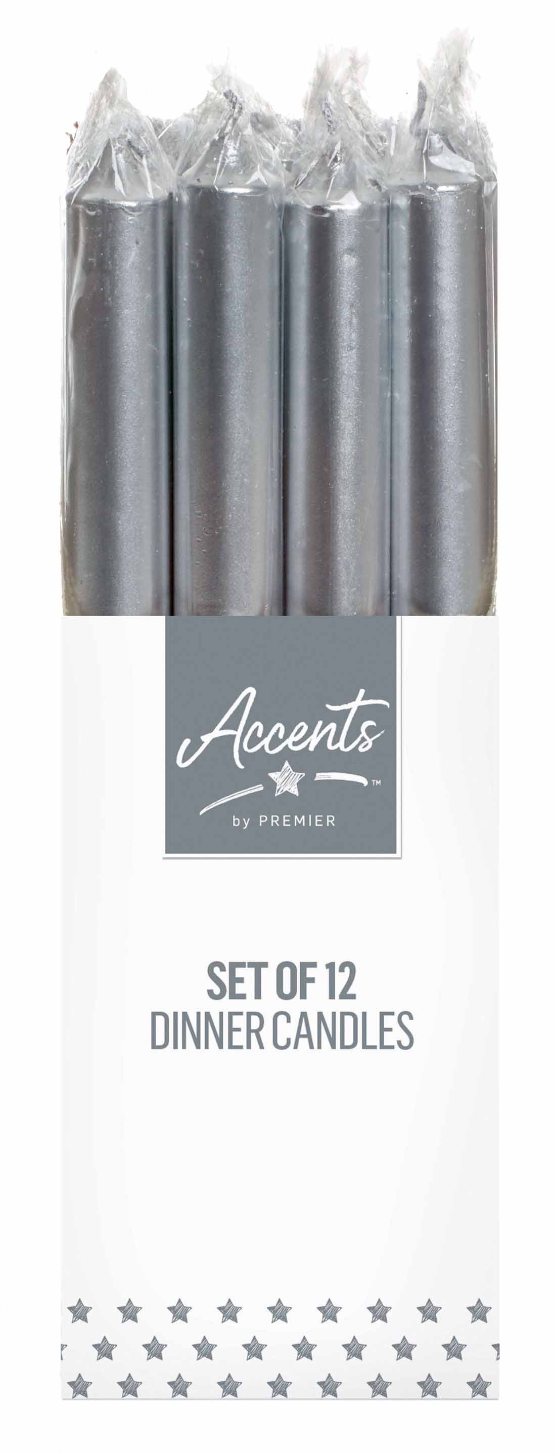 CANDLE,Dinner,Metallic Silver 25cm CDU [Packs Only]