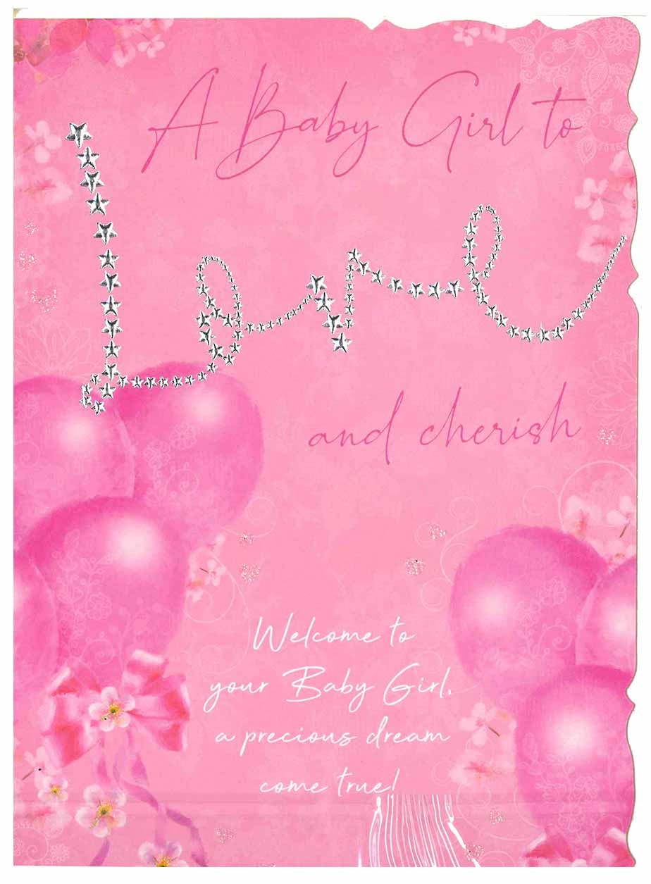 BABY GIRL CONGRATS. CARDS,6`s Pink Balloons (Was 1.30)