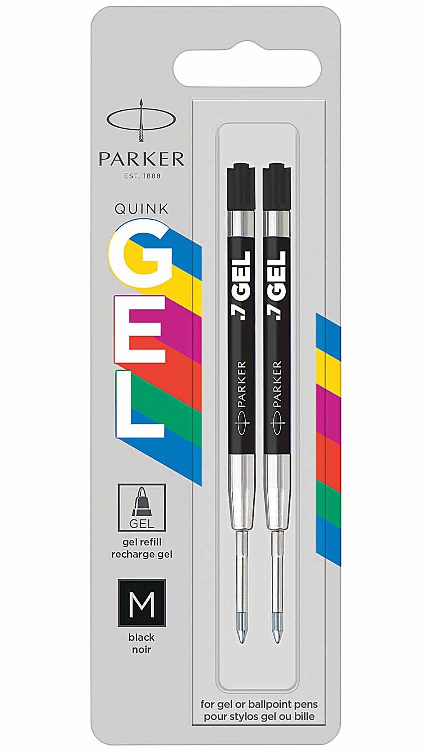 BALL PEN REFILLS,Gel Black Med 2`s I/cd (Parker) [Splittable]