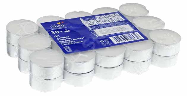 CANDLES Tealights 30`s 39mm 6 Hour Burn Time, White. [Splittable]