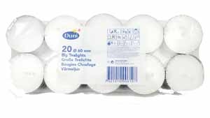 CANDLES,Tealights, Big, 56mm 10 Hour, White, 20`s [Splittable]