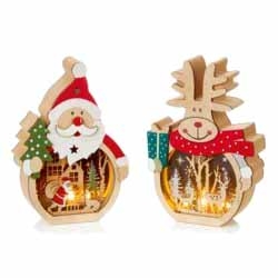 ORNAMENT,LED Santa/Reindeer Scene 2 Asst 16cm [Splittable]