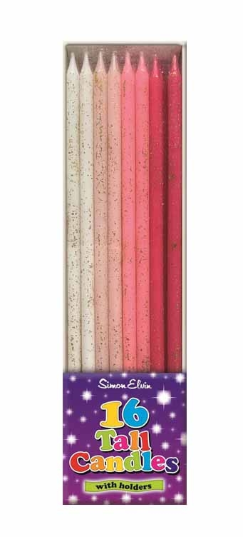 CAKE CANDLES TALL 16cm 16`s Inc.Holders, Shades of Pink [Packs Only]