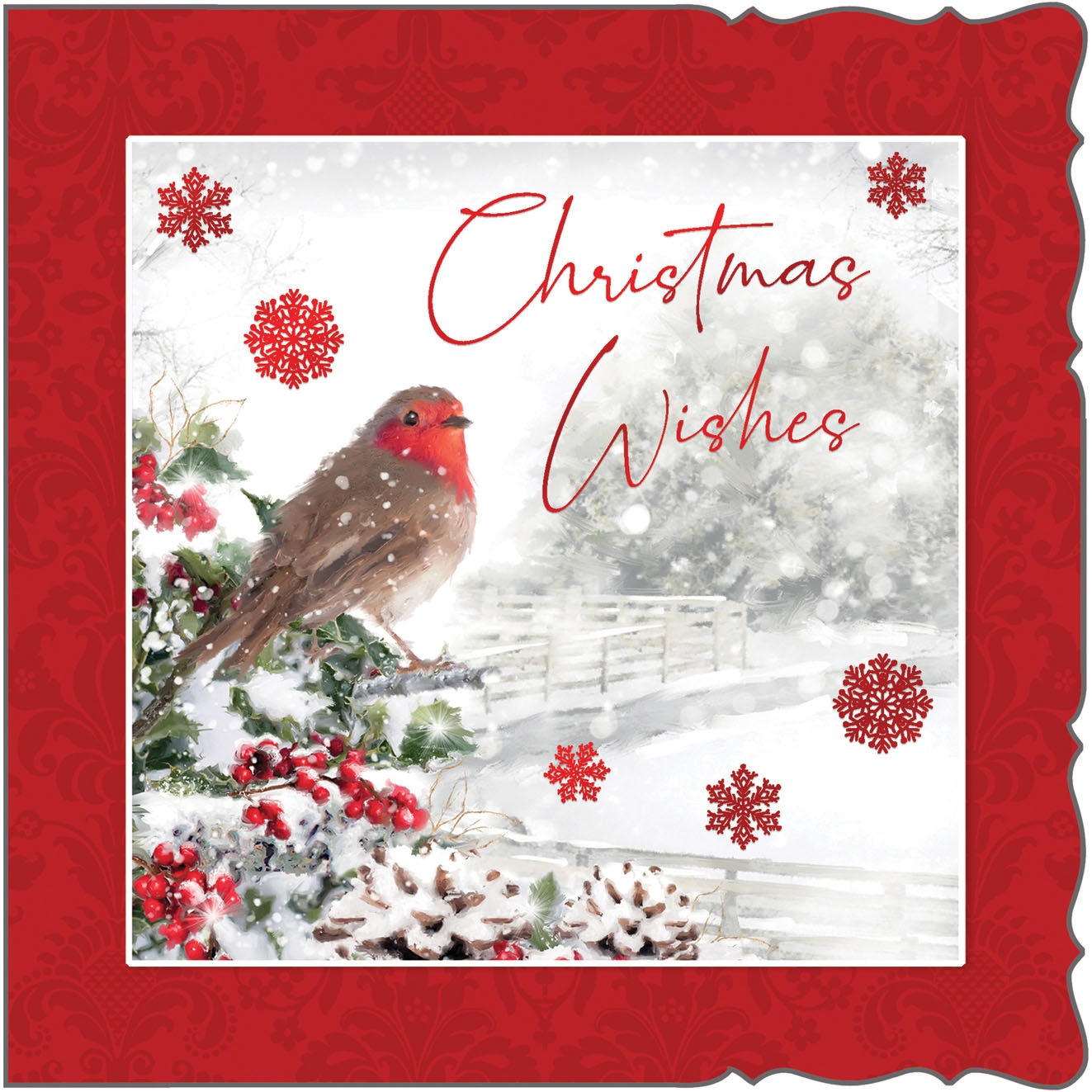 BOXED CARDS,Premium,Winter Robin Square 10`s (Was 5.99) [Splittable]