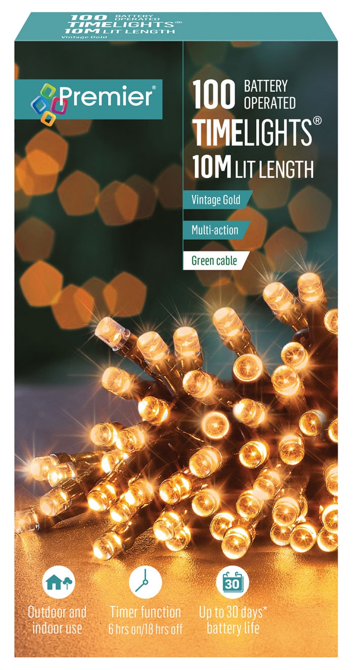 LIGHTS,LED Timer Light Vintage Gold 100`s B/Op (Was 8.99)