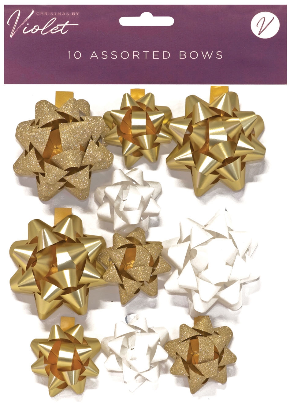 BOWS,Gold & White Assorted 10`s H/pk Bag [Splittable]