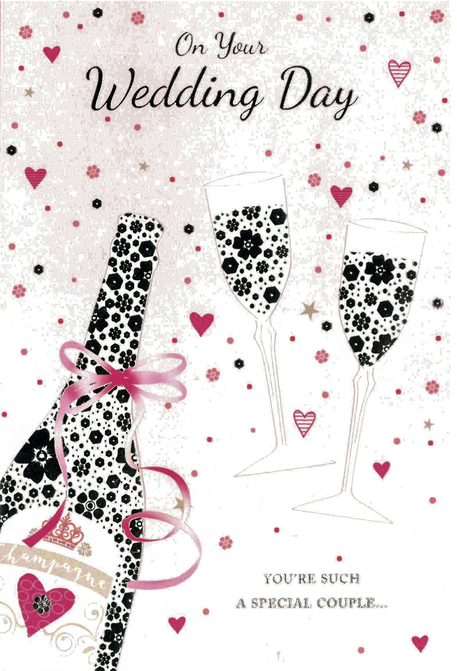 WEDDING DAY CARDS,6`s Champagne, Flutes & Hearts