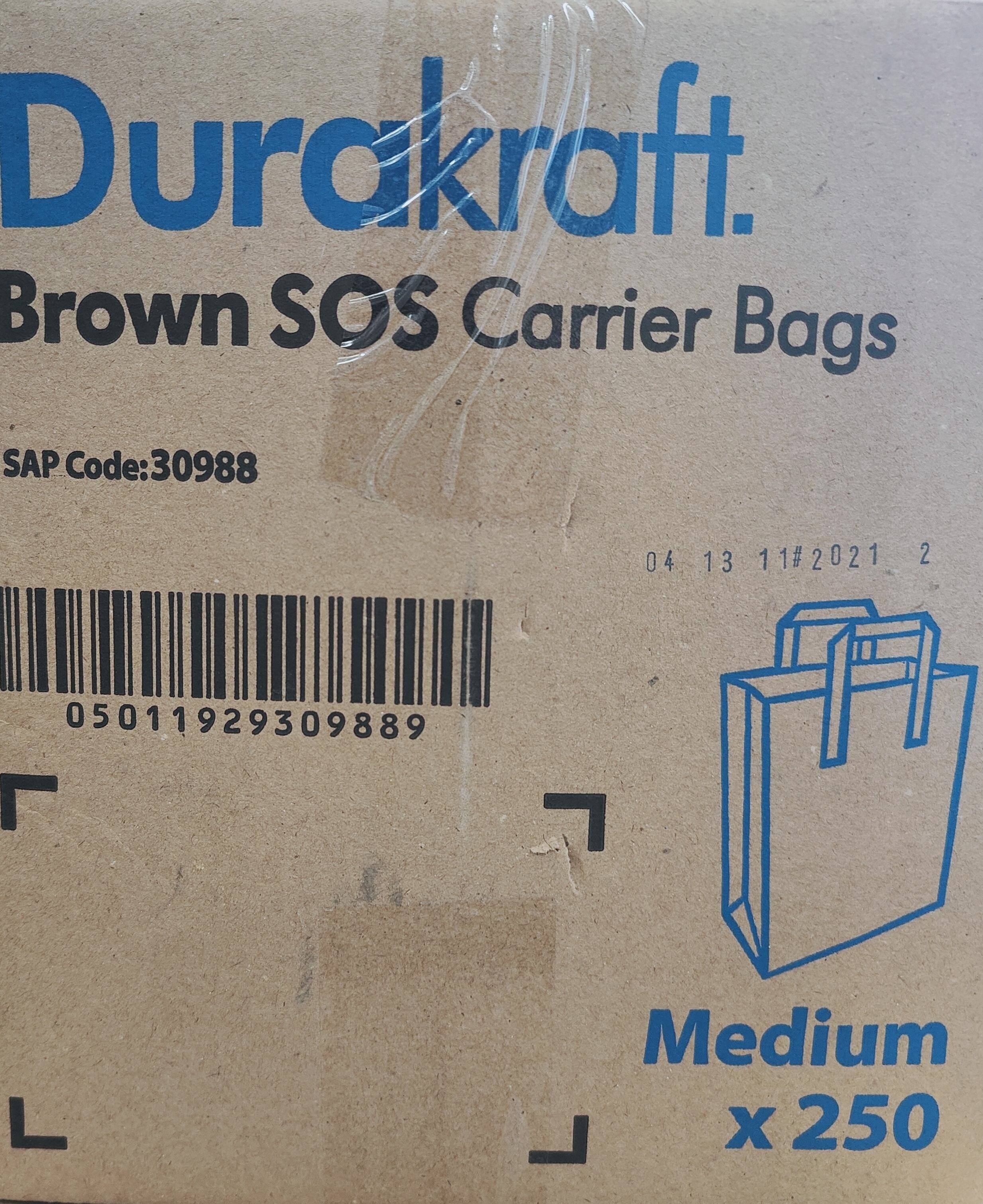 CARRIER BAG,Brown Paper SOS Medium 21x25x12cm 250`s
