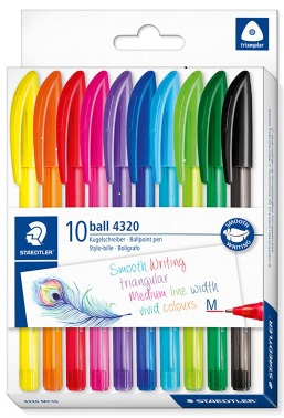 BALL PEN, Staedtler Ball 4320 Med, 10 Asst. Colours in H/pk [Splittable]