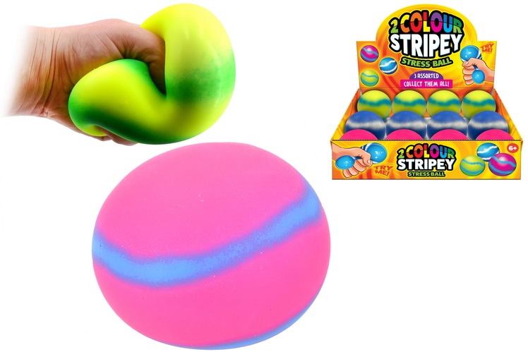 STRESS BALL STRIPEY, 8cm Two Colour 3 Assorted CDU [Splittable]