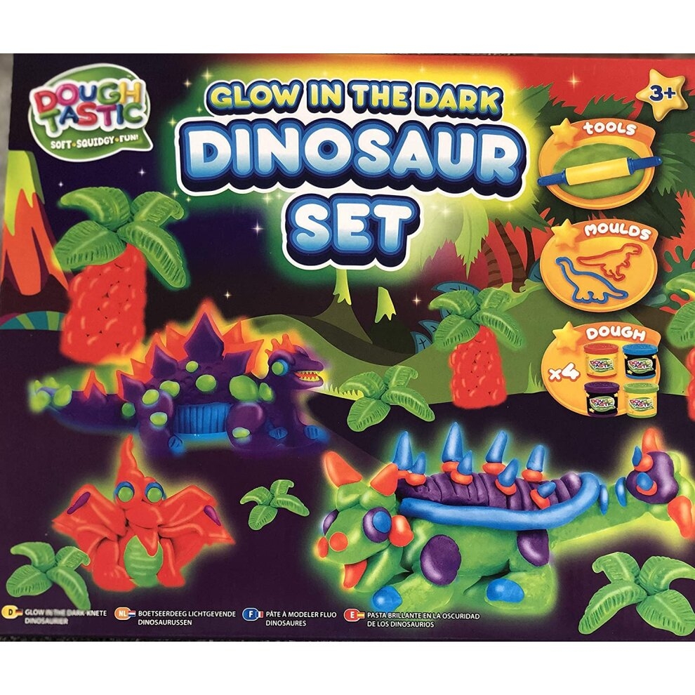 DINOSAUR DOUGH SET,Glow in the Dark. 4 x Dough & Tools [Splittable]