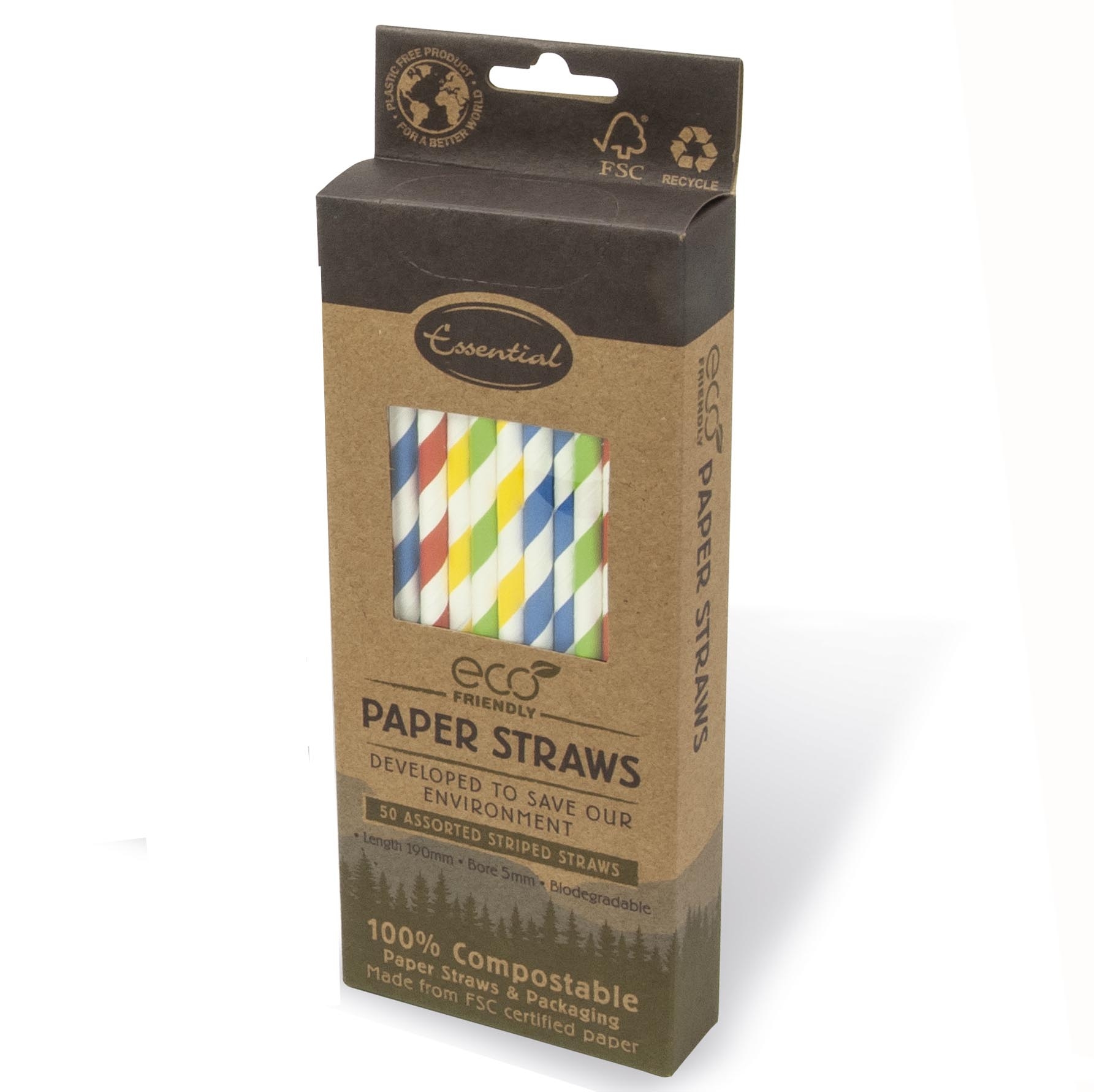 DRINKING STRAWS,Striped, Paper, Asst Col. 50`s H/pk [Splittable]