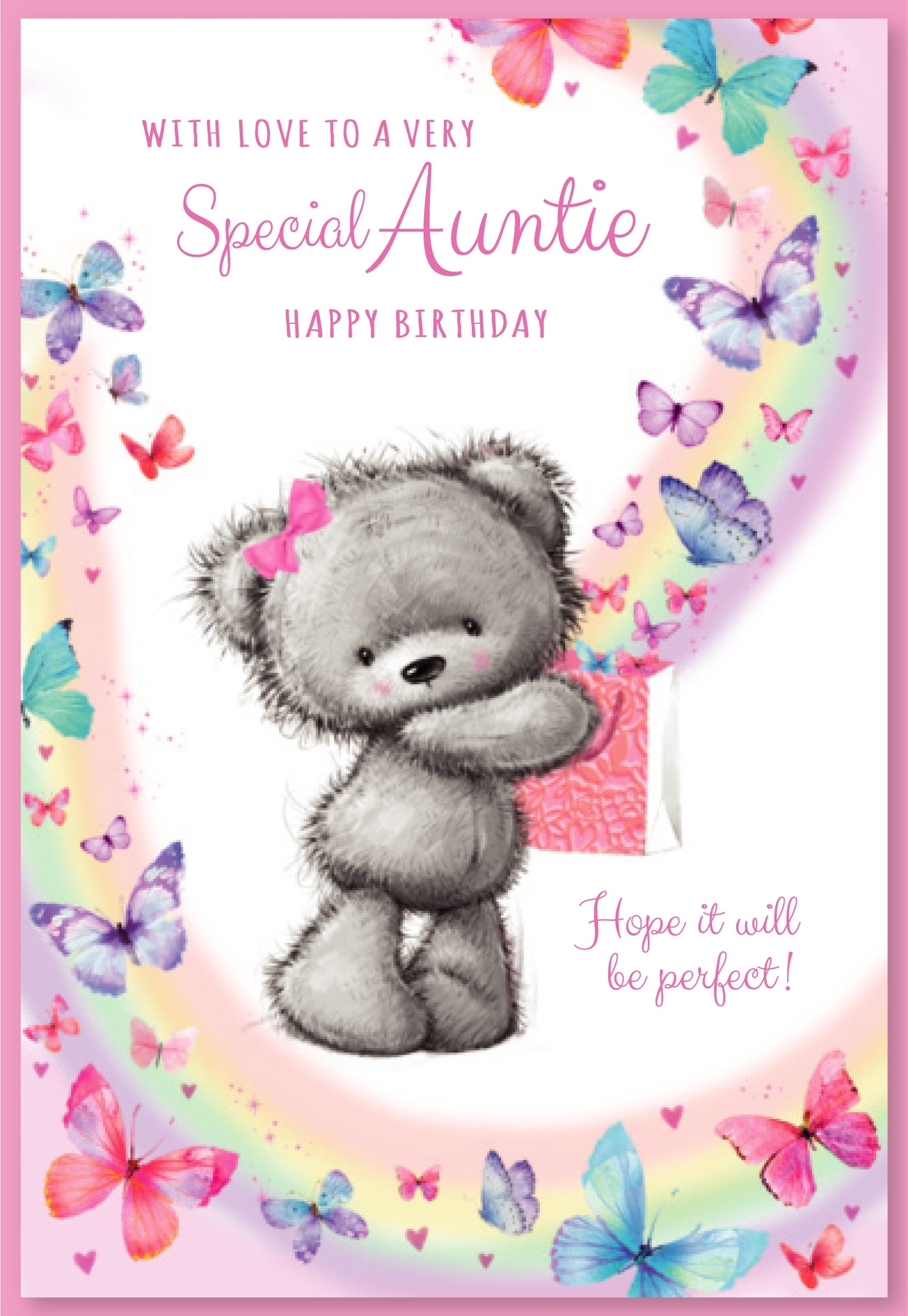 BIRTHDAY CARDS,Auntie 6`s Teddy & Butterflies