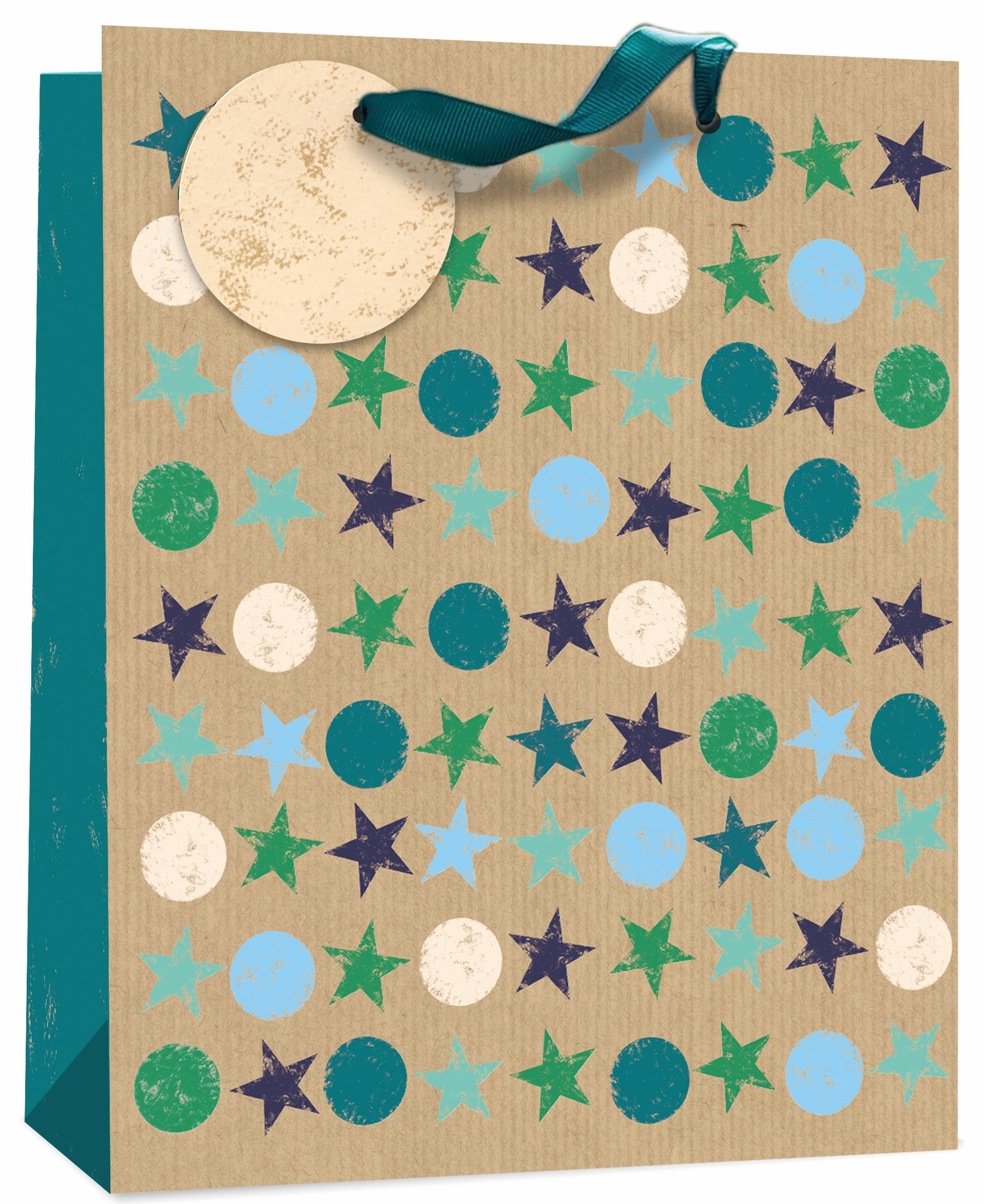 GIFT BAG,Kraft Spots & Stars (Large) (Was 1.59) [Packs Only]