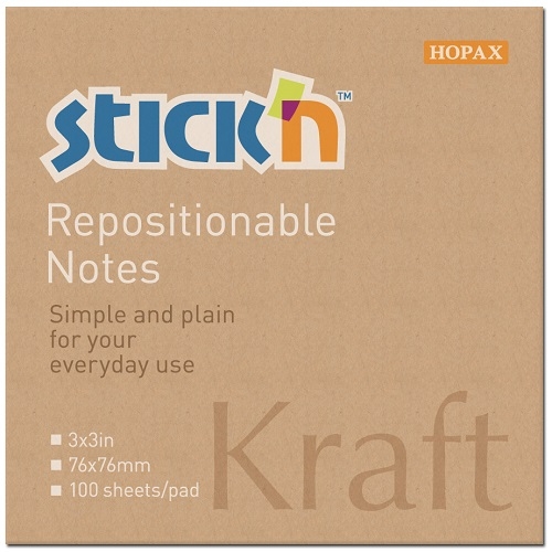 STICK ON NOTES,Kraft 75x75mm 100`s Repositional (Was 0.99) [Packs Only]