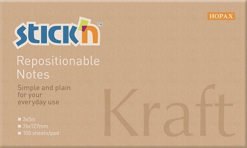 STICK ON NOTES,Kraft 75x125mm 100`s Repositional (Was £1.19) [Packs Only]