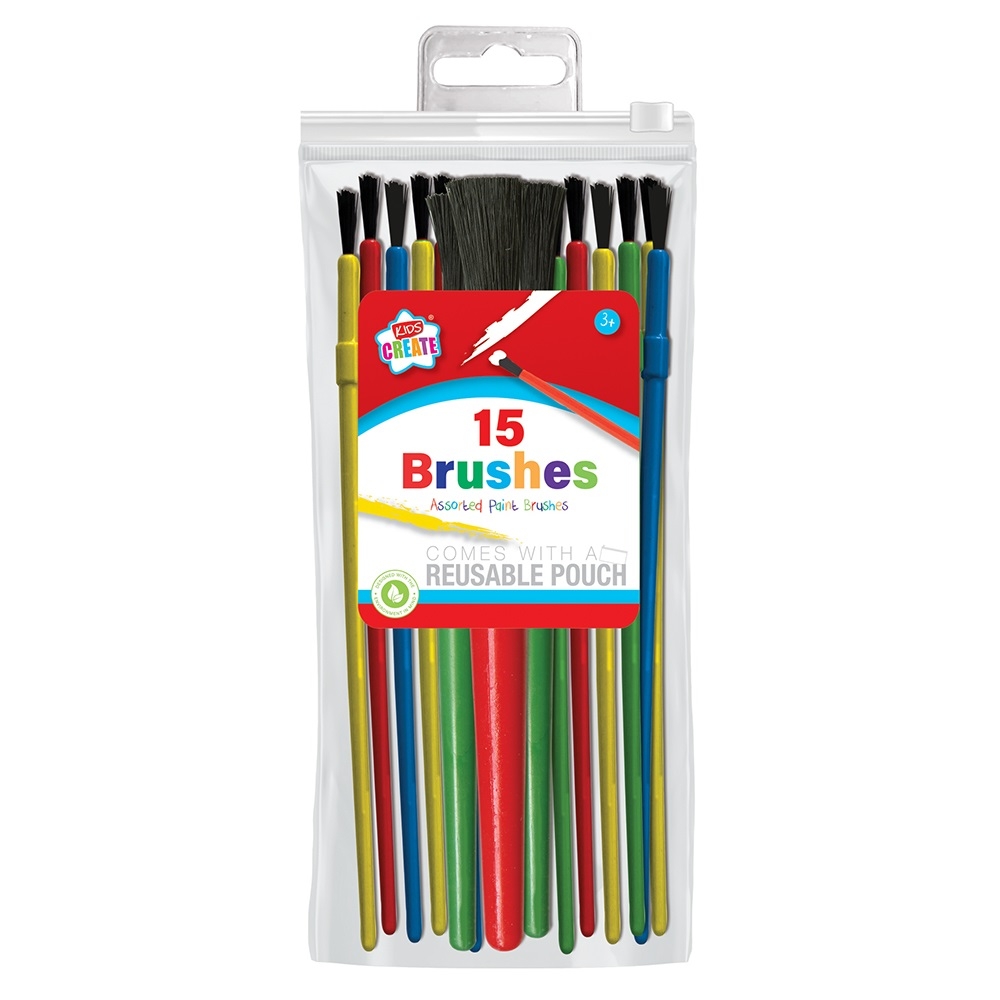 PAINT BRUSH,15`s Assorted Sizes in Pouch H/pk (Was 1.69) [Packs Only]