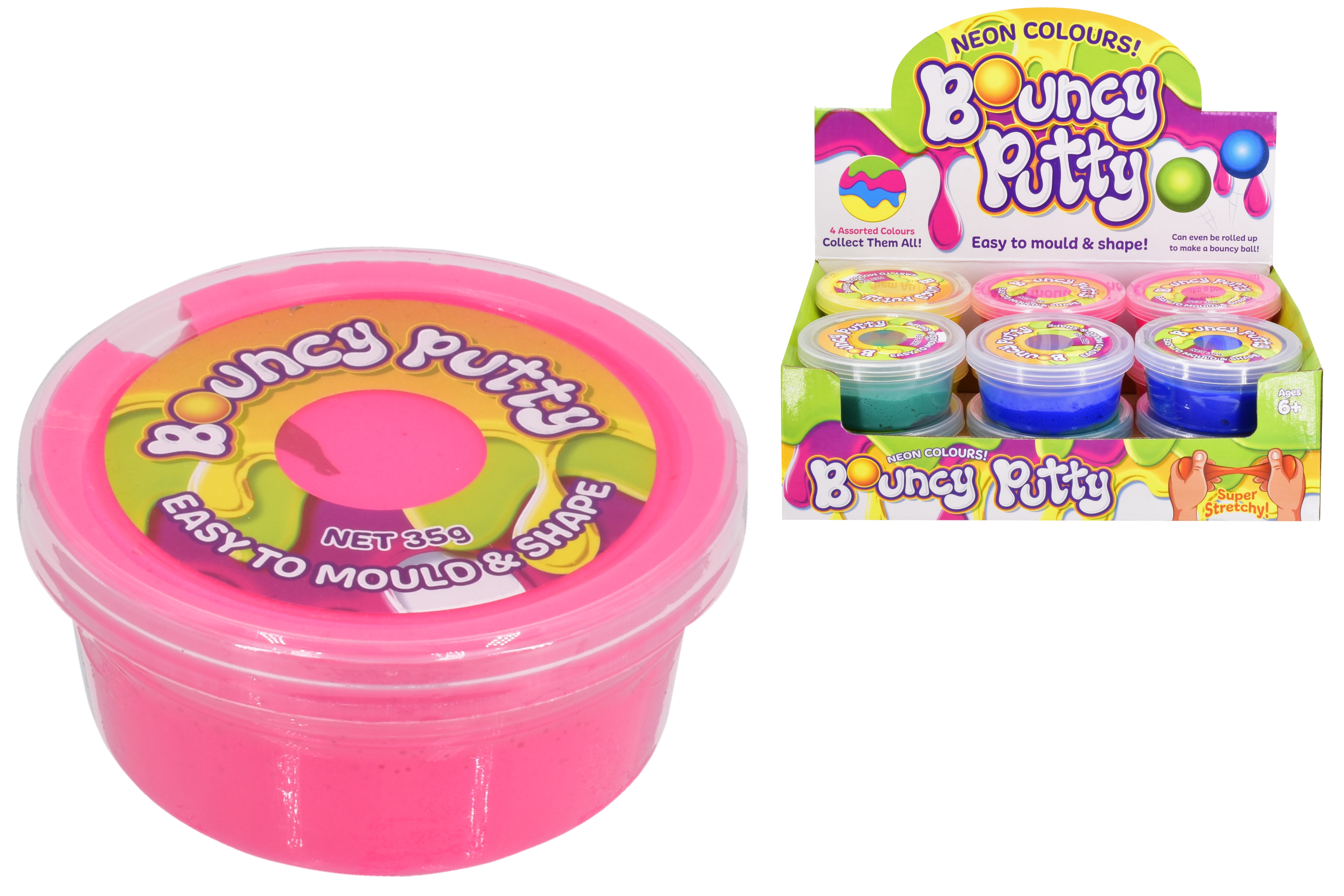 BOUNCY PUTTY 35gm 4 Neon Asst Colours, Age 6+, CDU [Packs Only]