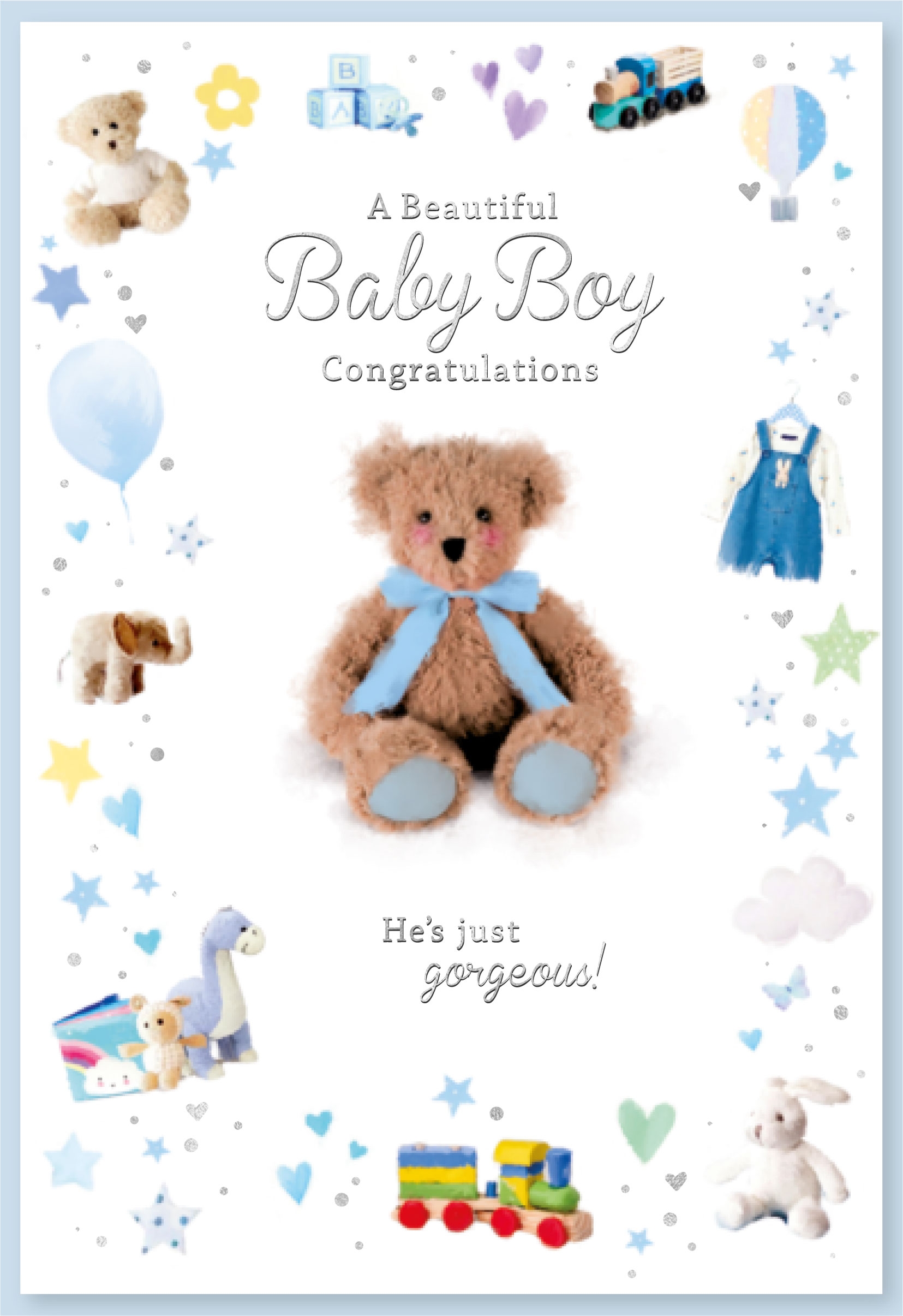 BABY BOY CONGRATS. CARDS,6`s Teddt Bear Blue