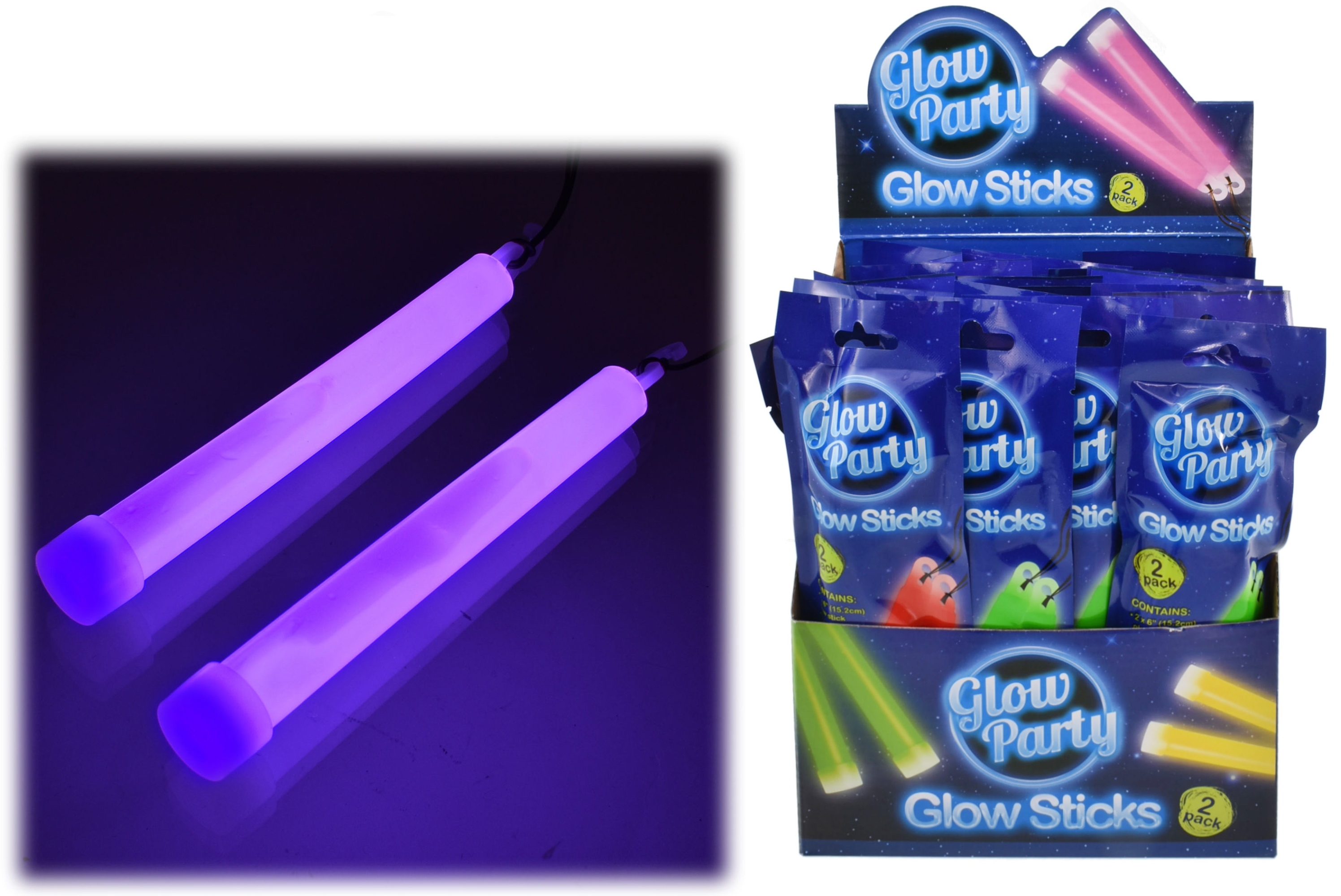GLOW STICK 2`s 6in Asst.Col. H/pk [Packs Only]