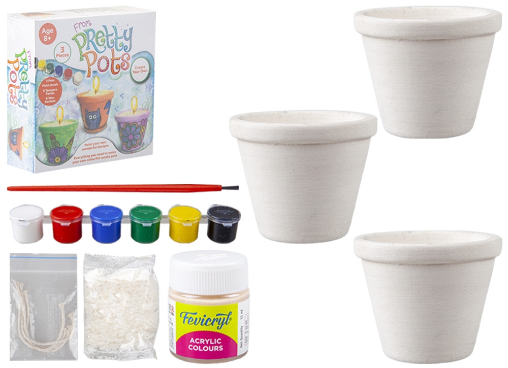 PRETTY POTS,MYO Colourful Candle Pots 3`s (WAS £6.99) [Splittable]