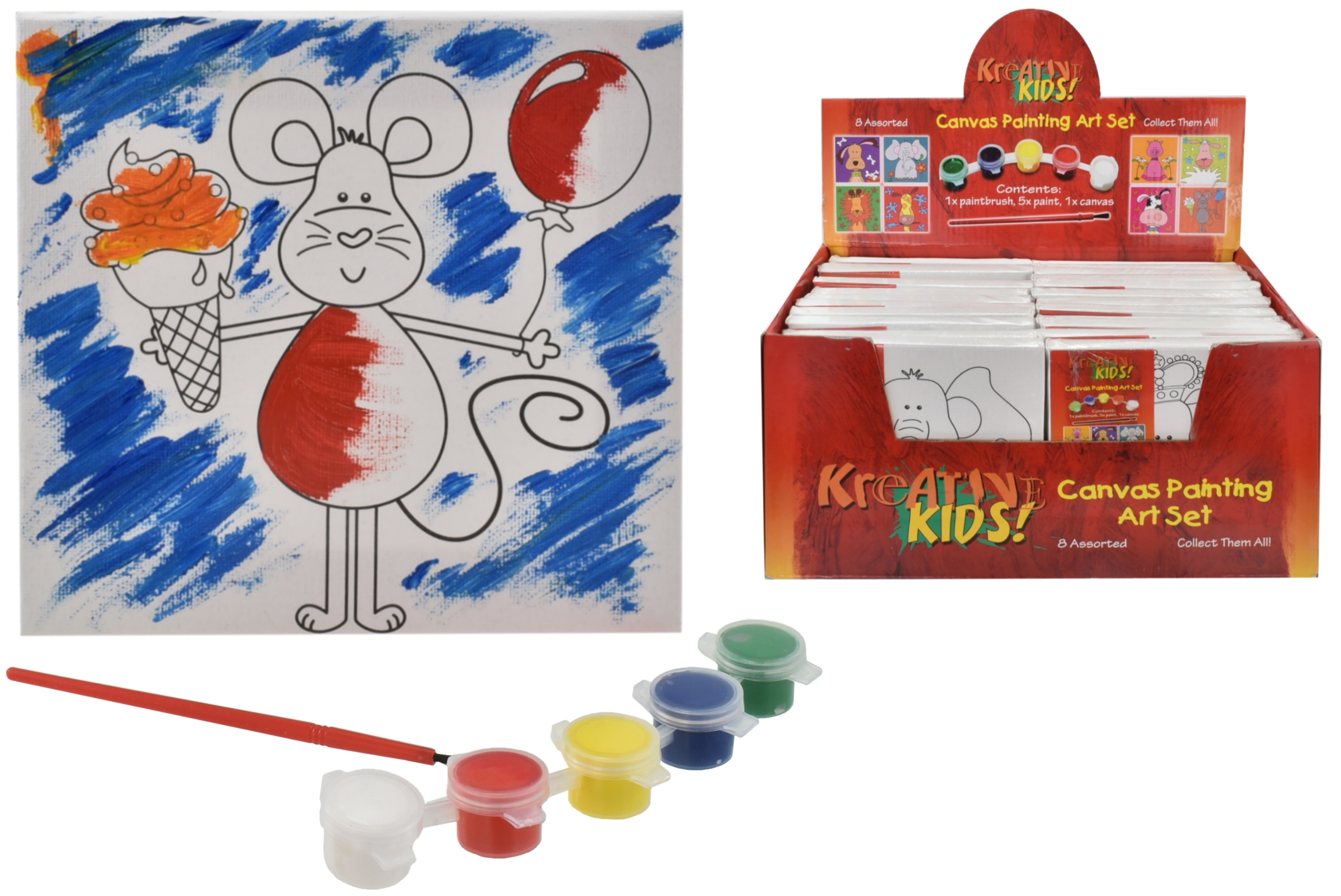 CANVAS,Painting Art Set with 5 Paints & Brush 8 Assorted [Splittable]