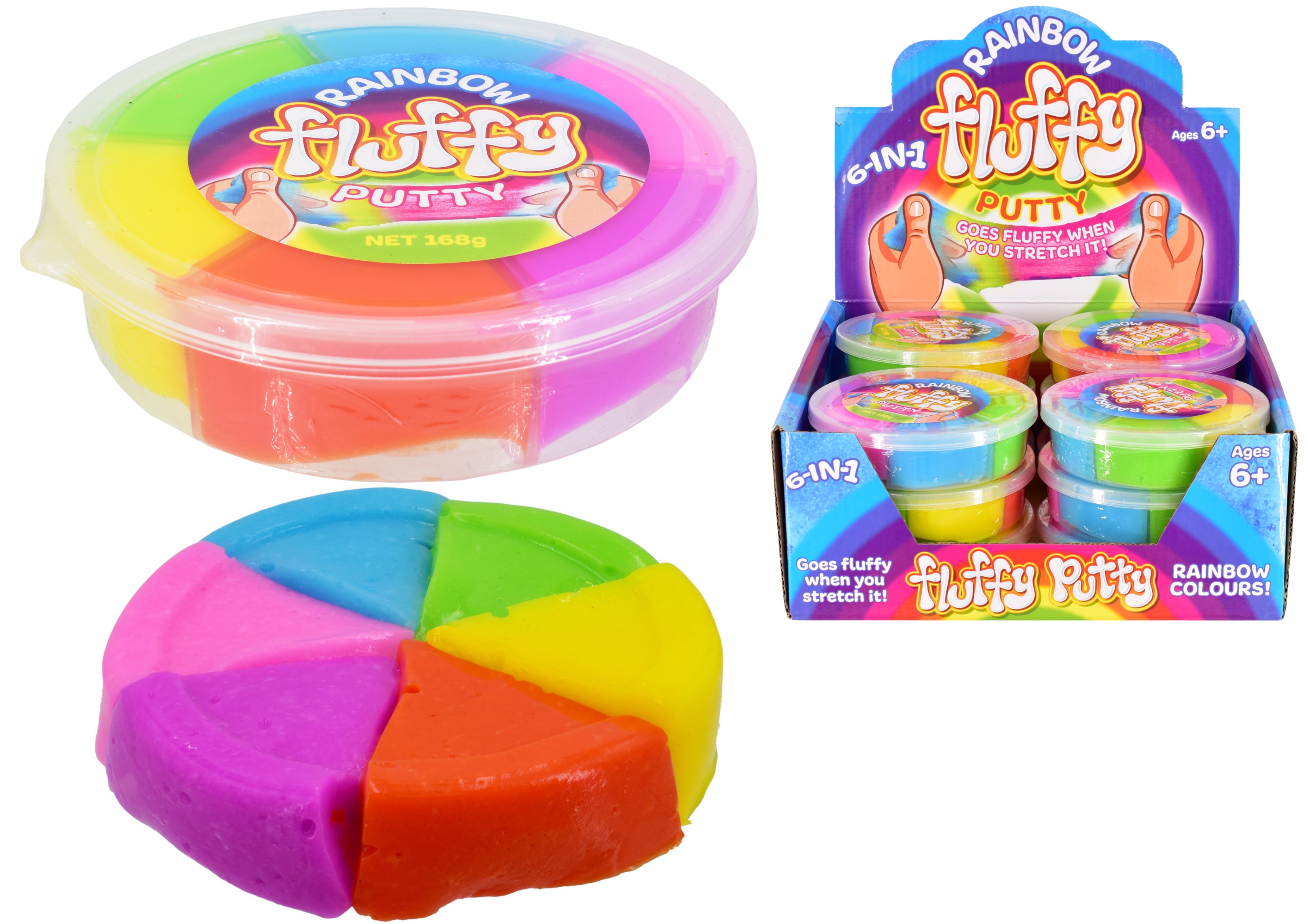 RAINBOW FLUFFY PUTTY,168gm 6 Asst Cols. Age 6+, CDU [Splittable]