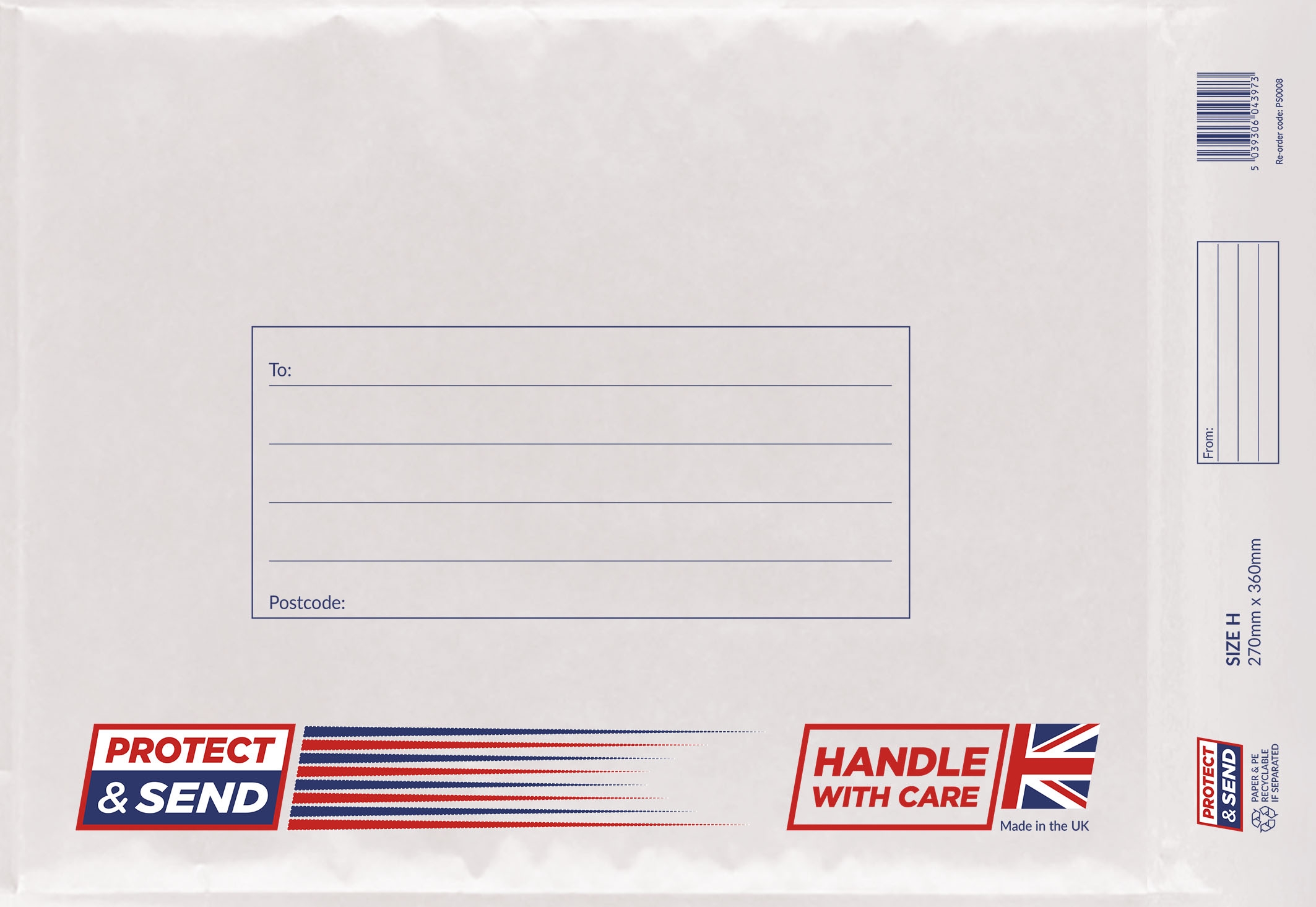 PADDED ENVELOPES,Size H White Protect & Send (Bulk) [Packs Only]