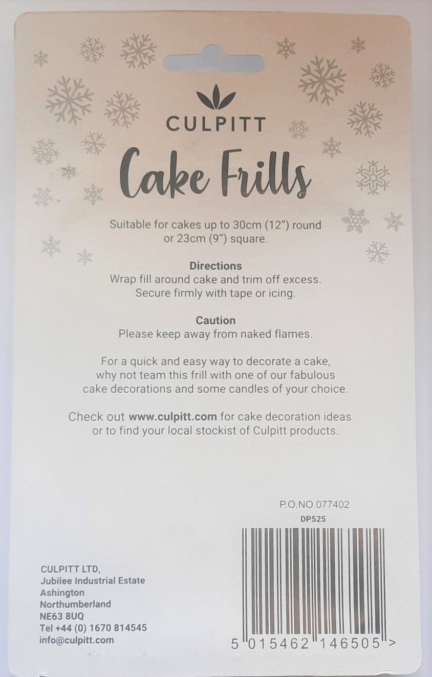 XMAS CAKE FRILLS,Metallic Asst.H/pk for 30cm/23cm Cakes [Splittable]