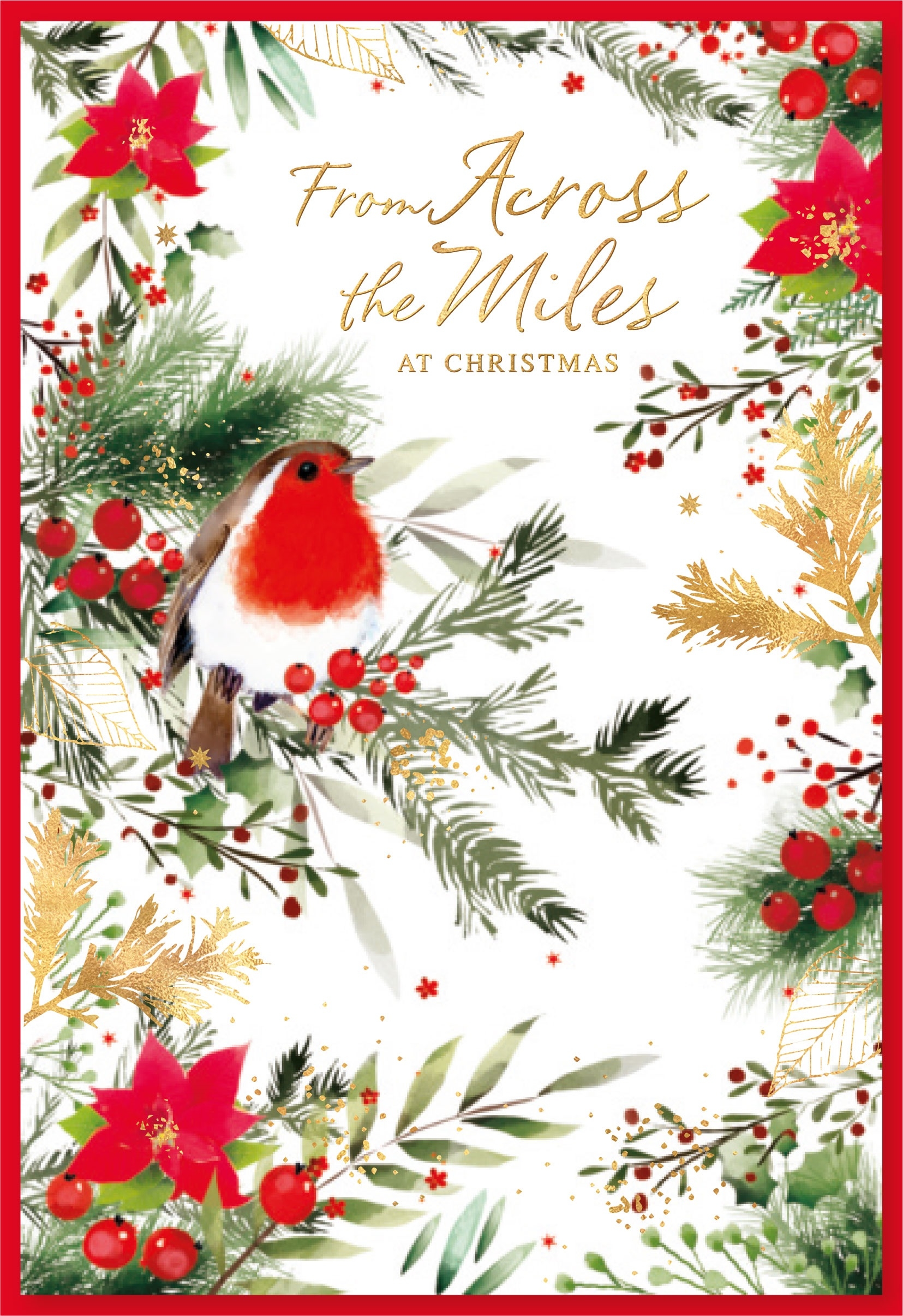 XMAS CARDS,Across the Miles 6`s Robin & Foliage