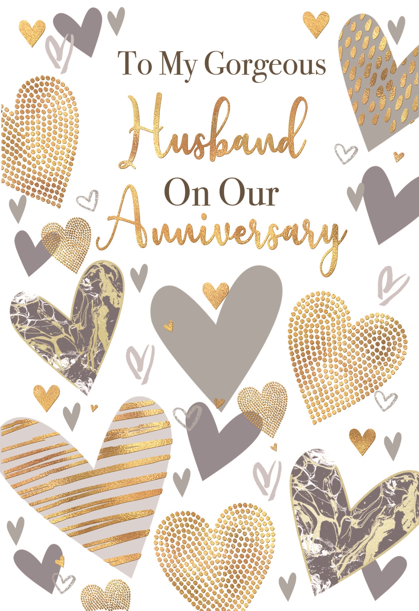 ANNIVERSARY CARDS,Husband 6`s Gold & Grey Hearts