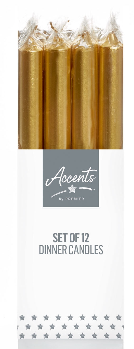 CANDLE,Dinner,Metallic Gold, 25cm CDU [Packs Only]