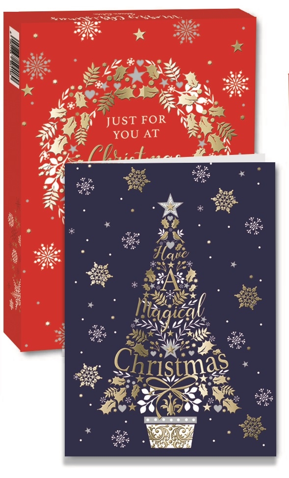 XMAS BOXED CARDS, Foiled 14`s 2 Designs per box. CDU [Splittable]