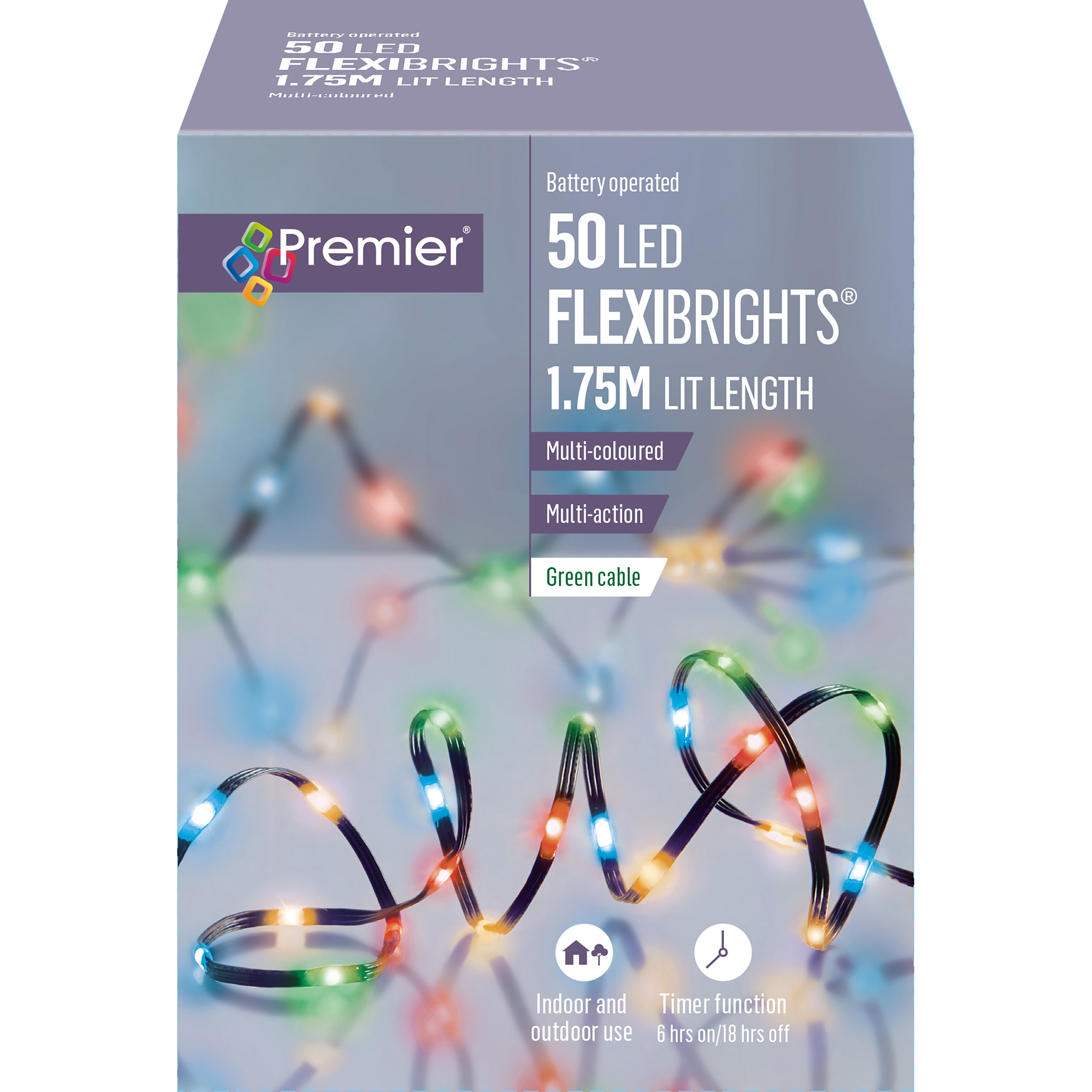 LIGHTS,LED Flexibright Multi Coloured 50`s Battery Operated [Packs Only]