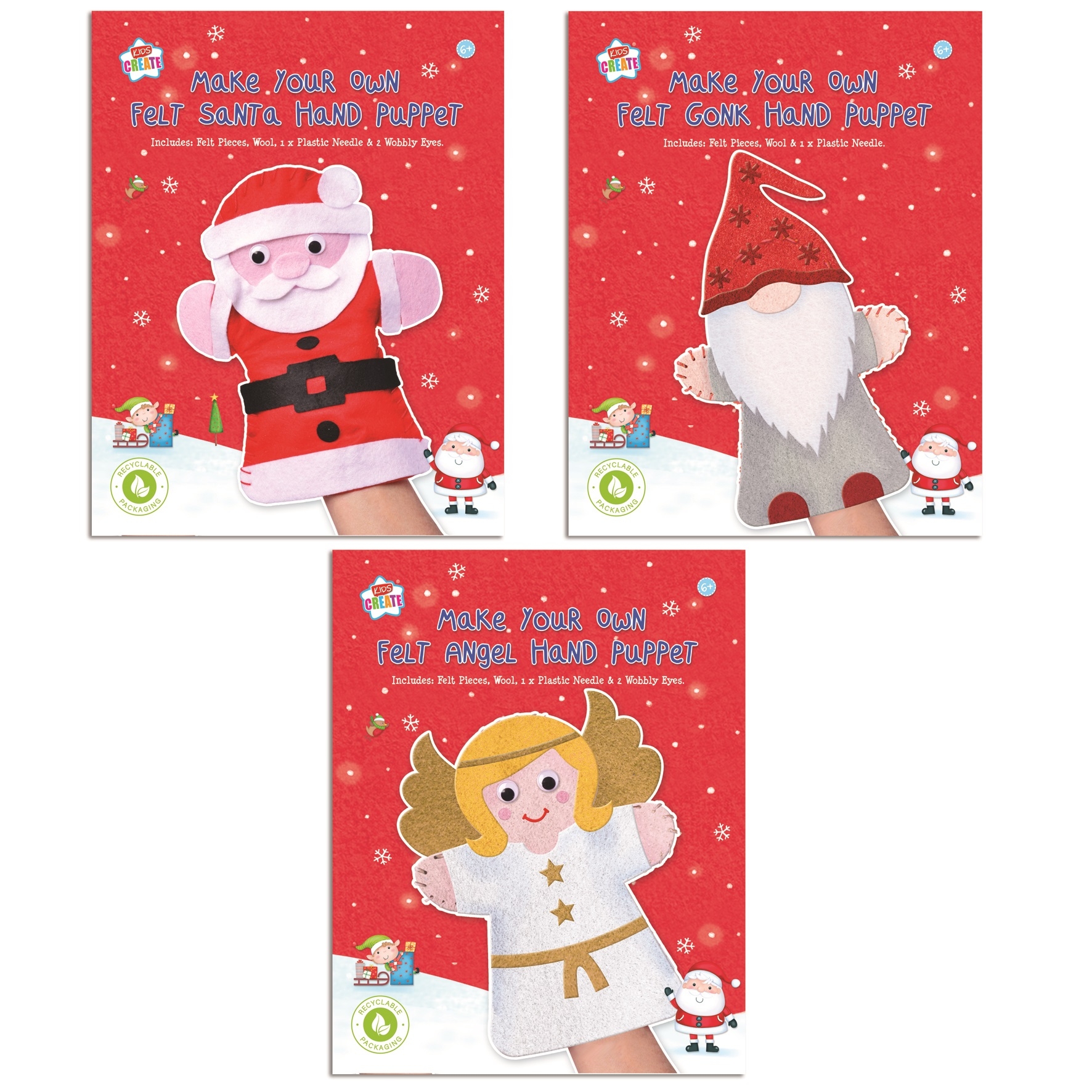 HAND PUPPET,Make Your Own, Felt Santa H/pk [Splittable]