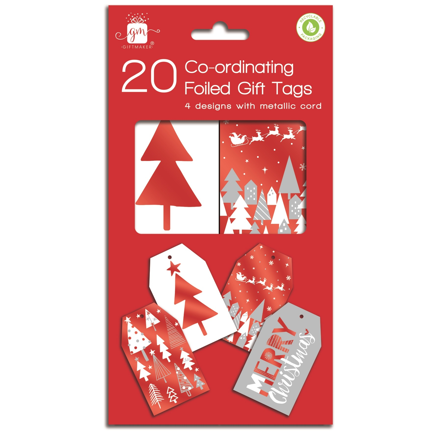 XMAS TAGS,Red & White 20`s H/pk [Packs Only]