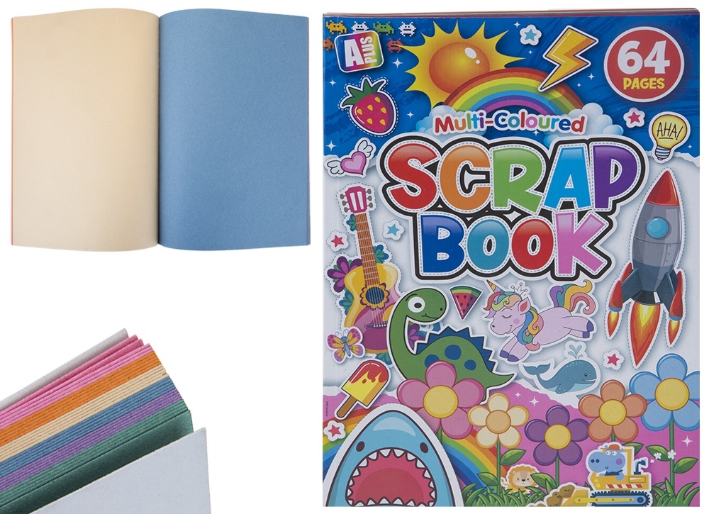 SCRAP BOOK,Multi-Coloured A4 64pgs (WAS £1.49) [Splittable]