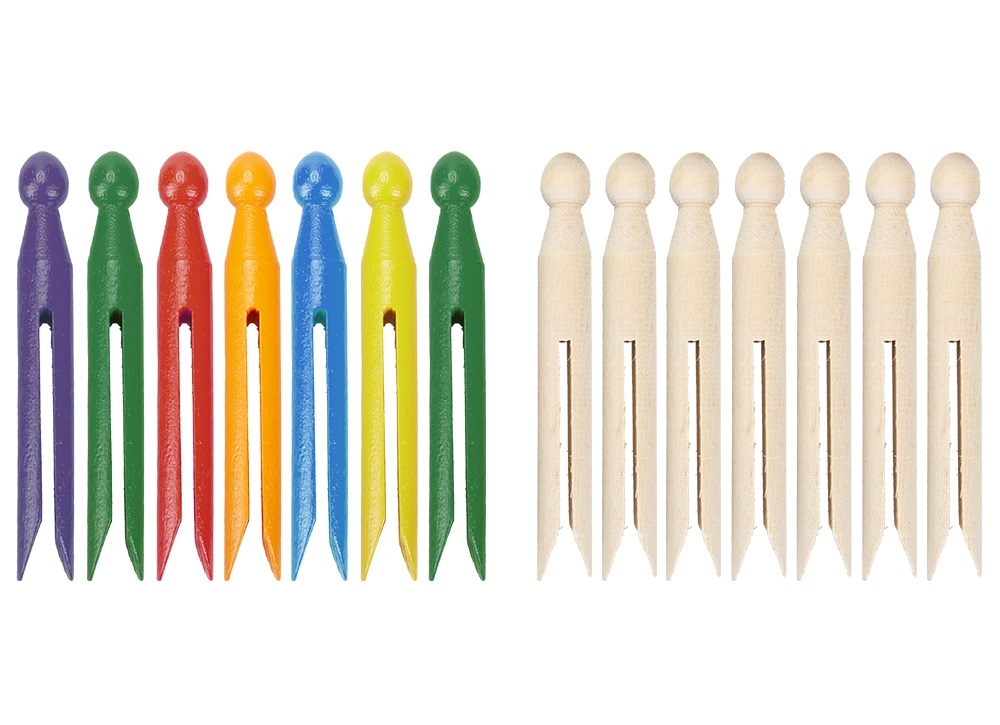DOLLY PEGS,Wooden 7`s Natural & Asst. Cols. (Clothes Pegs) [Splittable]