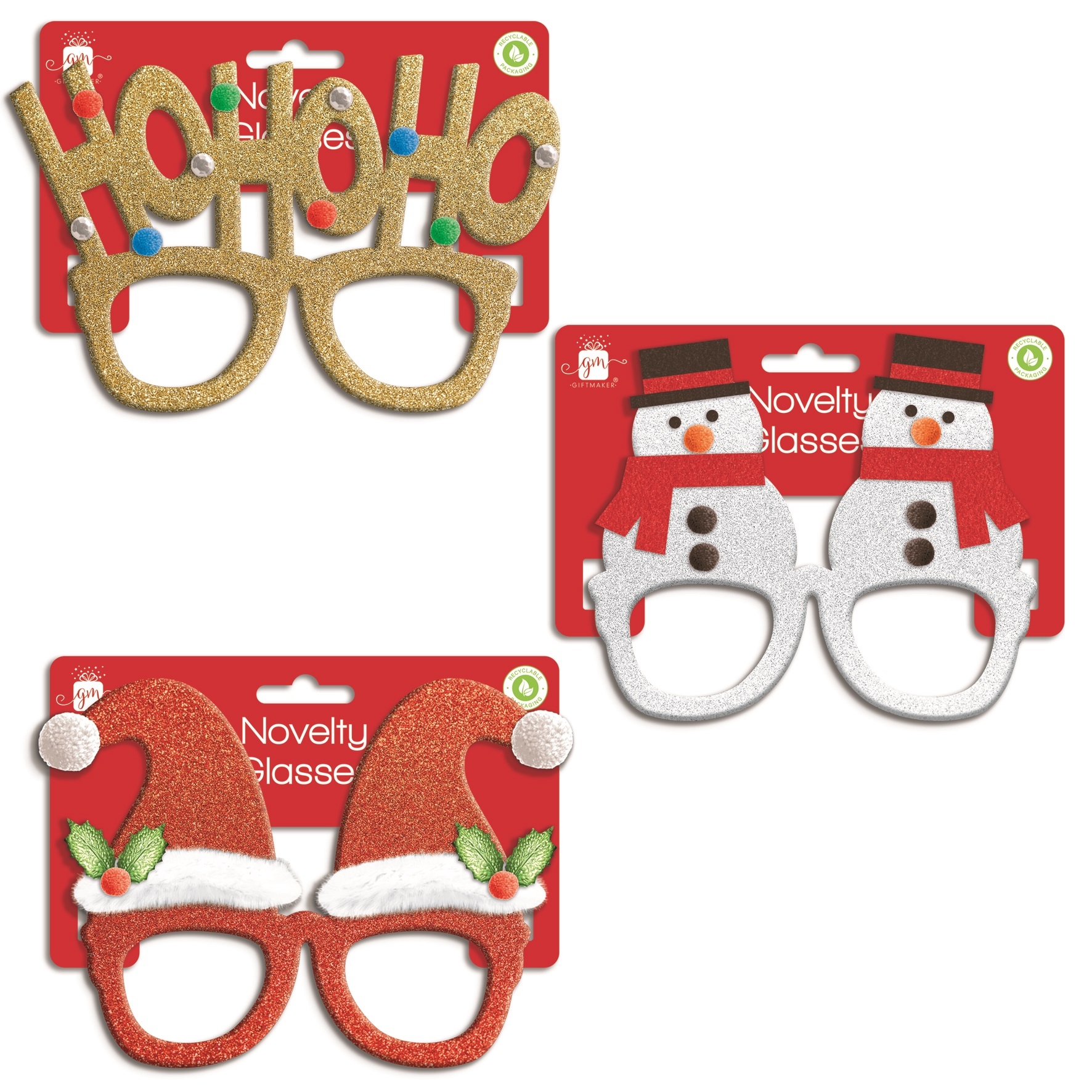 GLASSES, Christmas Novelty, 3 Asst Designs I/cd [Splittable]