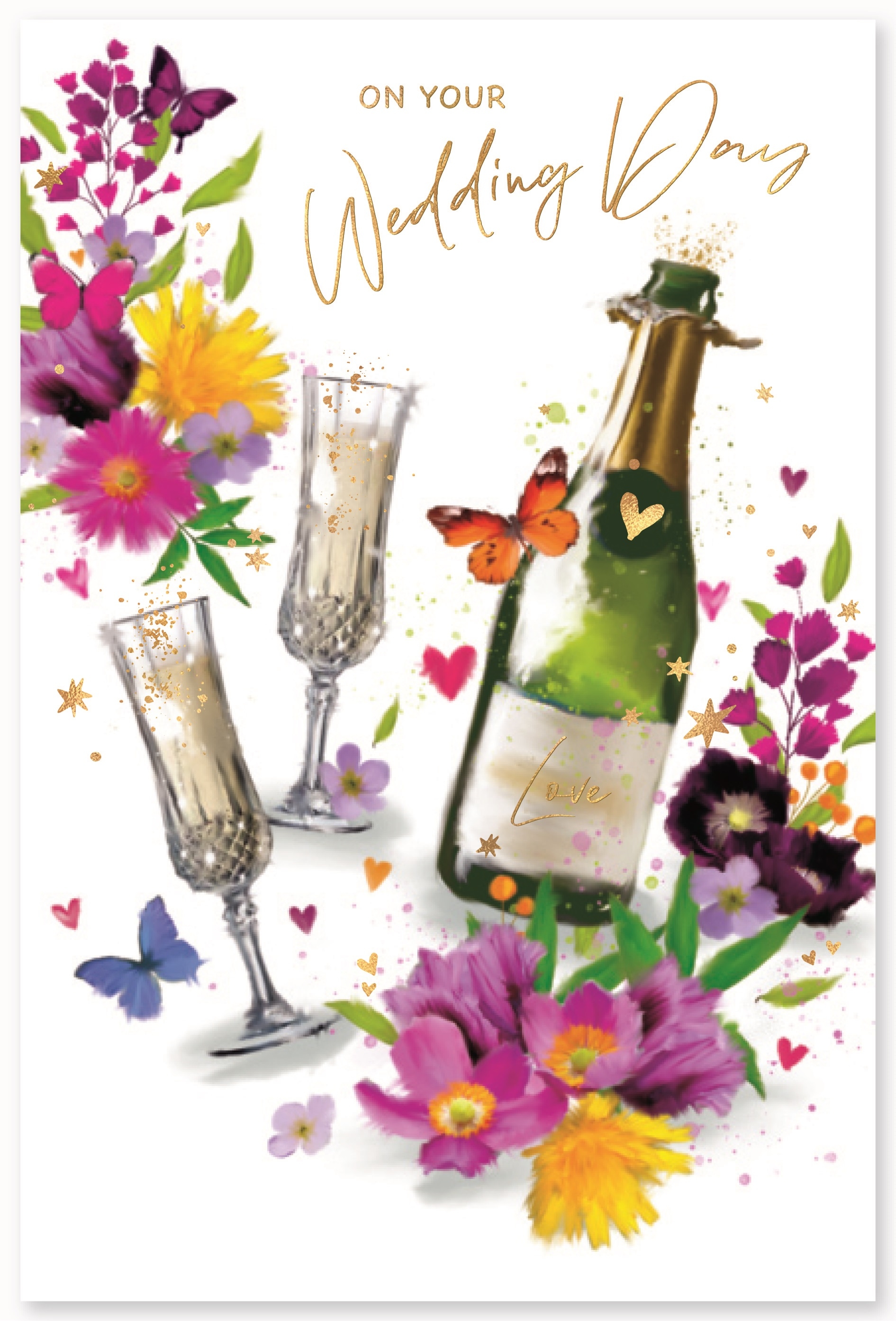 WEDDING DAY CARDS,6`s Floral Bubbly & Flutes (Was £1.30)