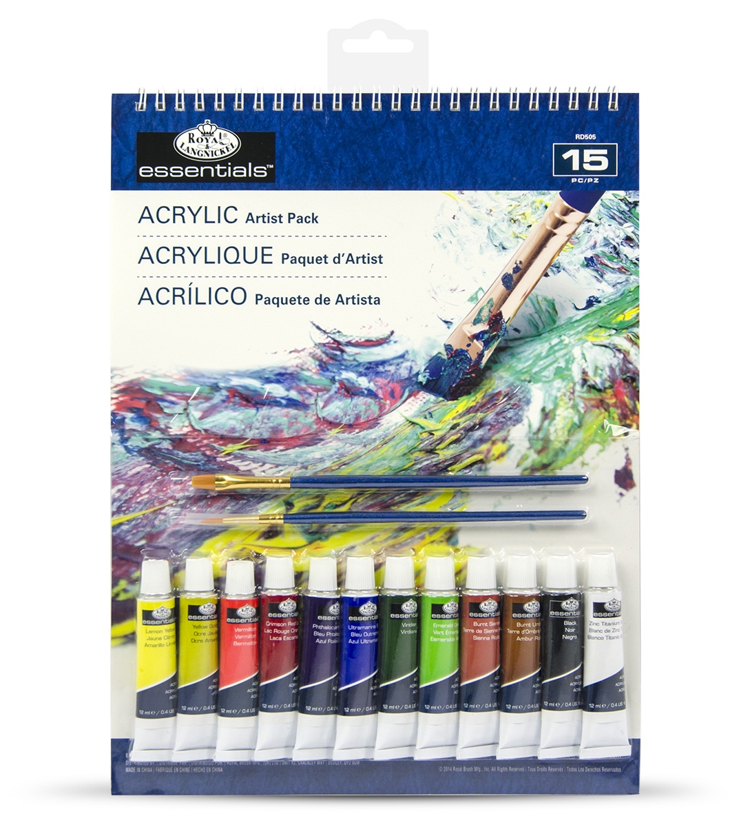 ARTIST PACK,12 Acrylic Paints, 2 Brushes & 8 Sheet Pad [Splittable]