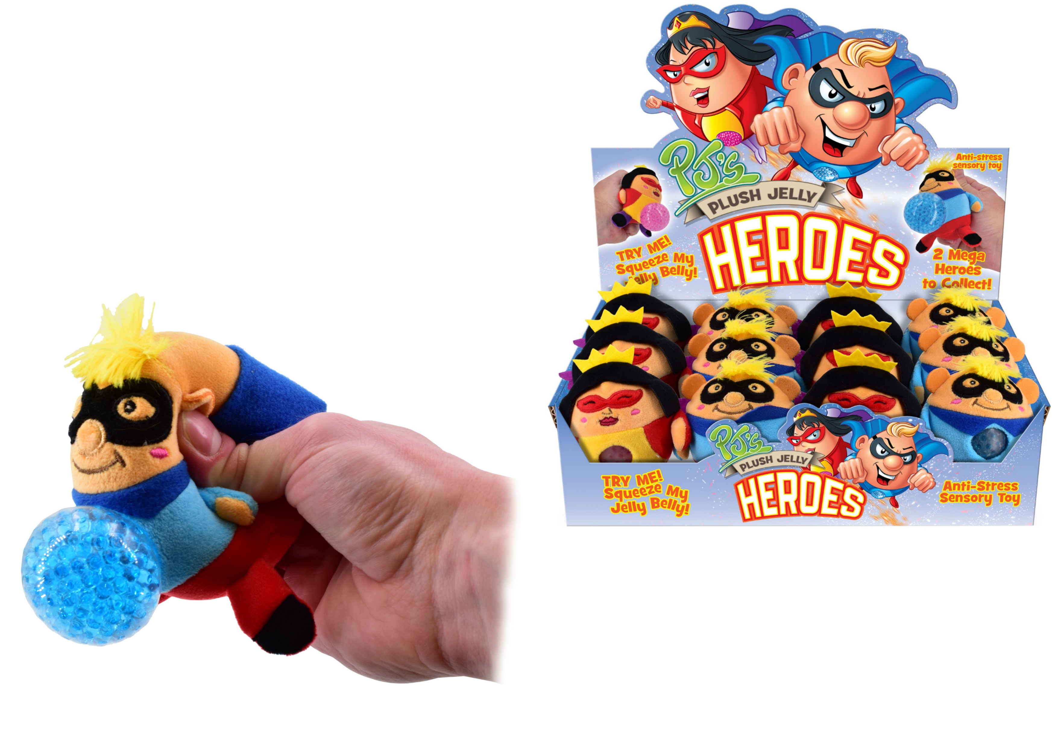 HEROES, SQUEEZE MY JELLY BELLY, Plush Sensory Toy CDU [Packs Only]