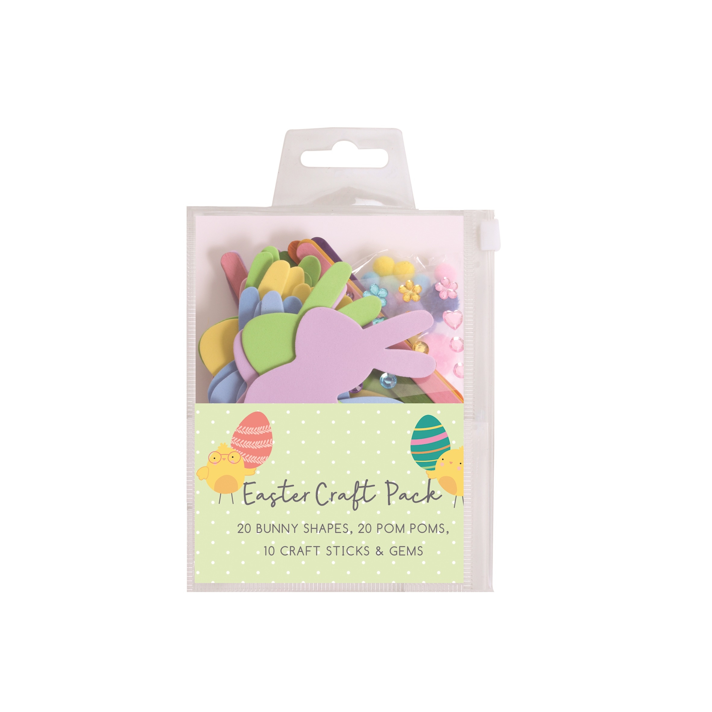 EASTER CRAFT PACK,Bunny Shapes,Pom Poms, Sticks & Gems [Splittable]